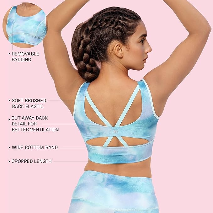 Enamor Cutaway Back Detail Quick Dry Printed Sports Bra - Removable Padding, Non-Wired, Medium Coverage