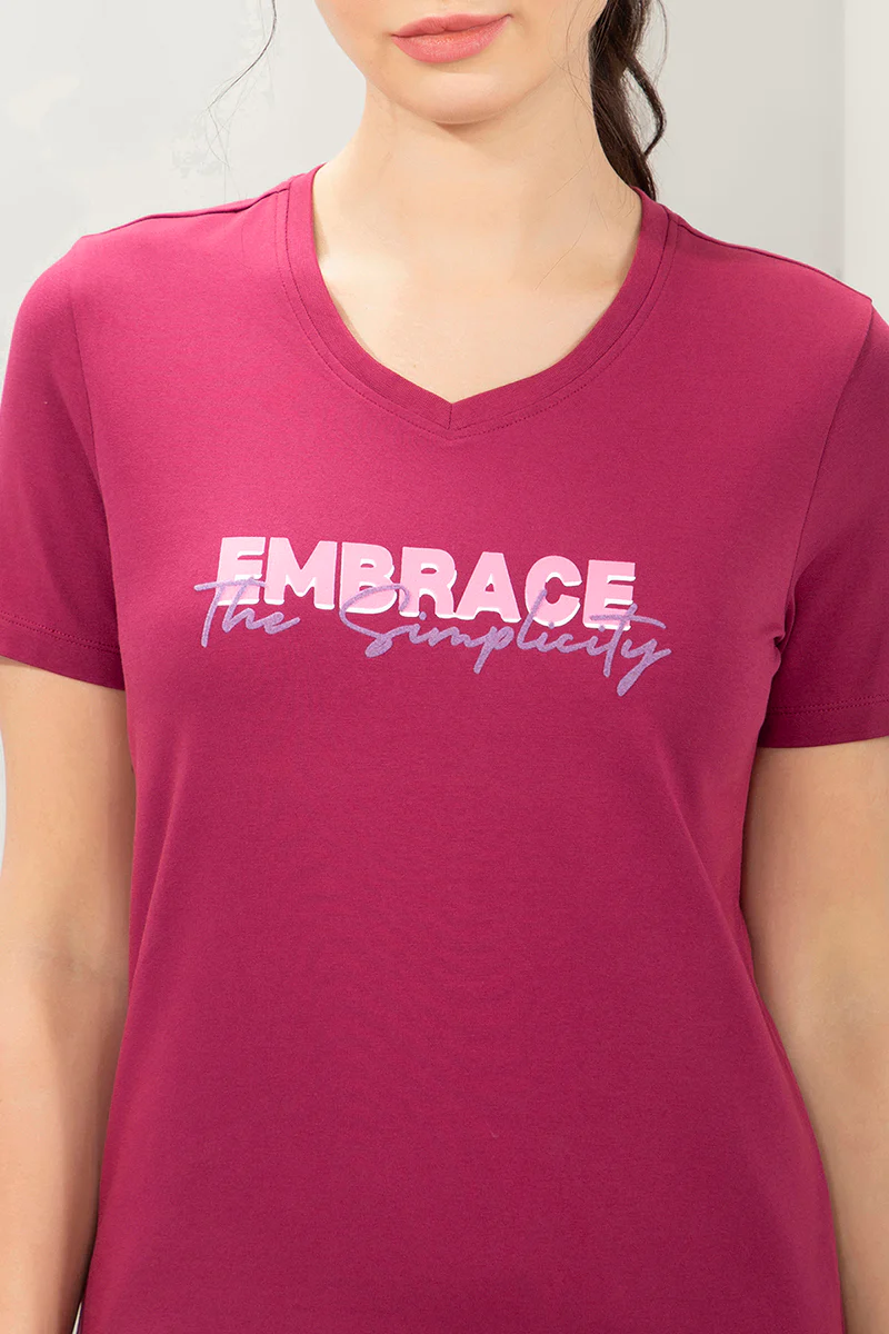 AMANTE WOMEN ESSENTIAL V-NECK PRINTED SOFT COTTON FABRIC RELAXED FIT TEE