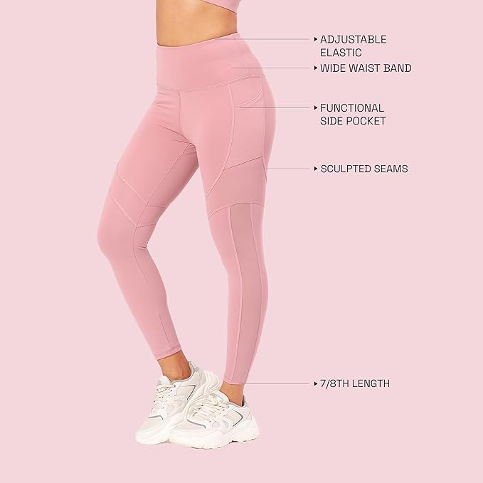 ENAMORE WOMEN'S QUICK DRY HIGH WAIST WORKOUT LEGGINGS WHITE ELASTICATED WAISTBAND