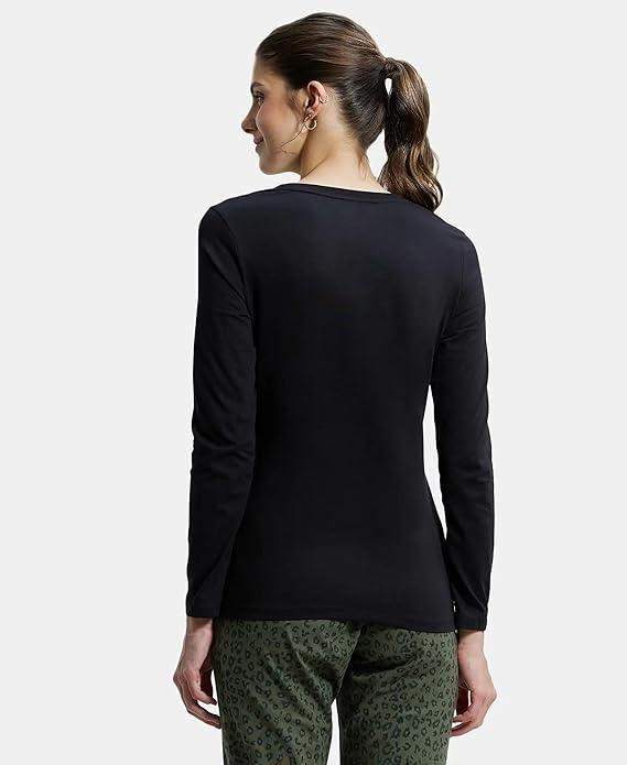 Jockey Women's Super Combed Cotton Rich Relaxed Fit Solid Round Neck Full Sleeve T-Shirt