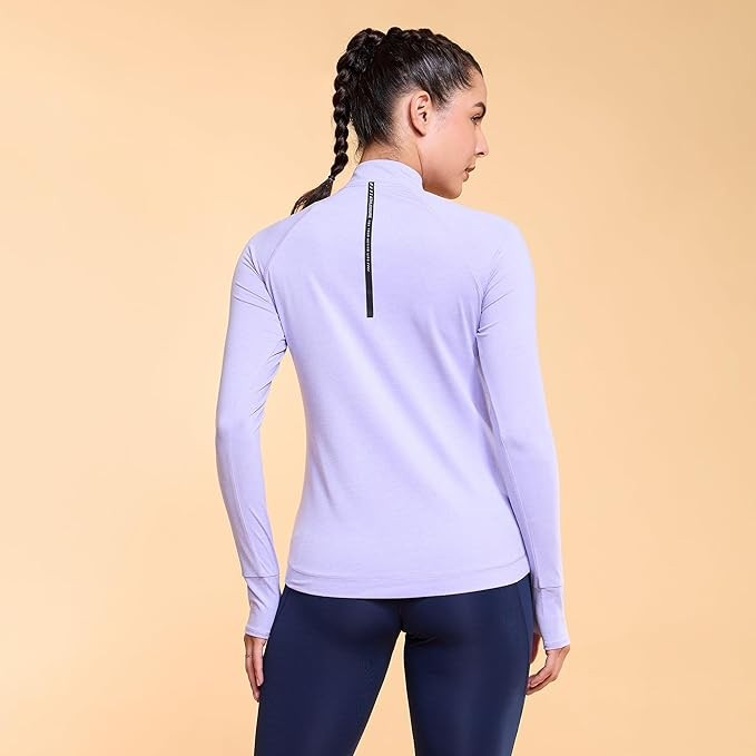 Enamor Full Sleeve High Neck Medium Length Pull on Dry Fit T-Shirt for Women - Slim Fit