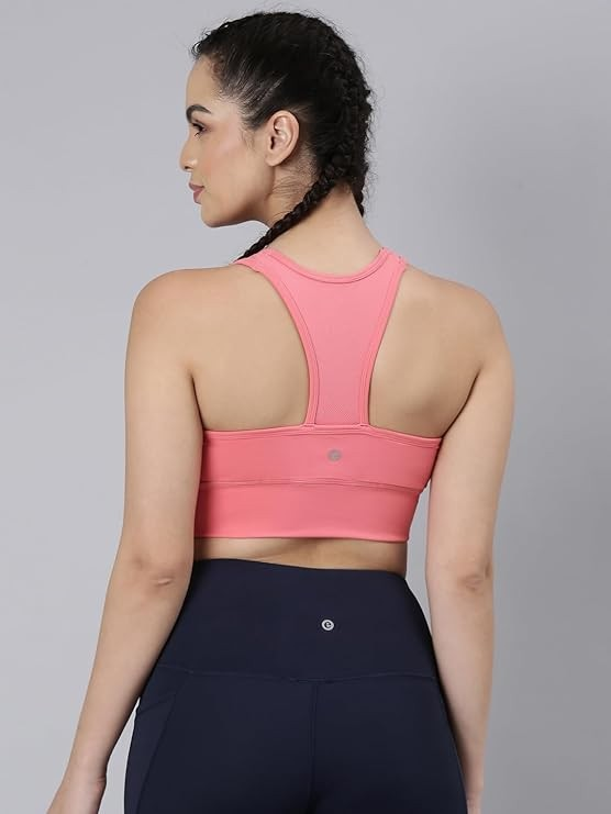 Enamor Wide Straps Seamed T-Back Basic Workout Sports Bra - Quick Dry, Antimicrobial, Removable Padding, Non-Wired, Full Coverage