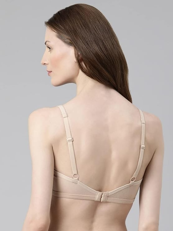 Enamor Better Support Women's Everyday Cotton Plunge T-Shirt Bra - Detachable Straps, Non-Padded, Wirefree, High-Coverage