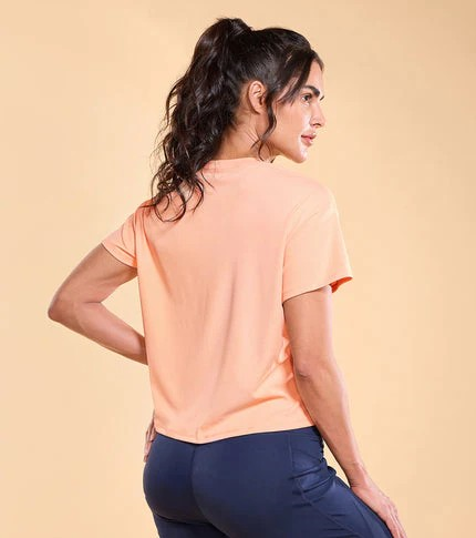 ENAMORE WOMEN T-SHIRTS TYPOGRAPHIC PRINTED DROP SHOULDER SLEEVES RELAXED FIT CROP T-SHIRT