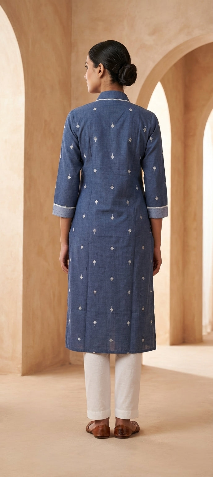 Premium Thread Design Work Kurti for Women - BLUE