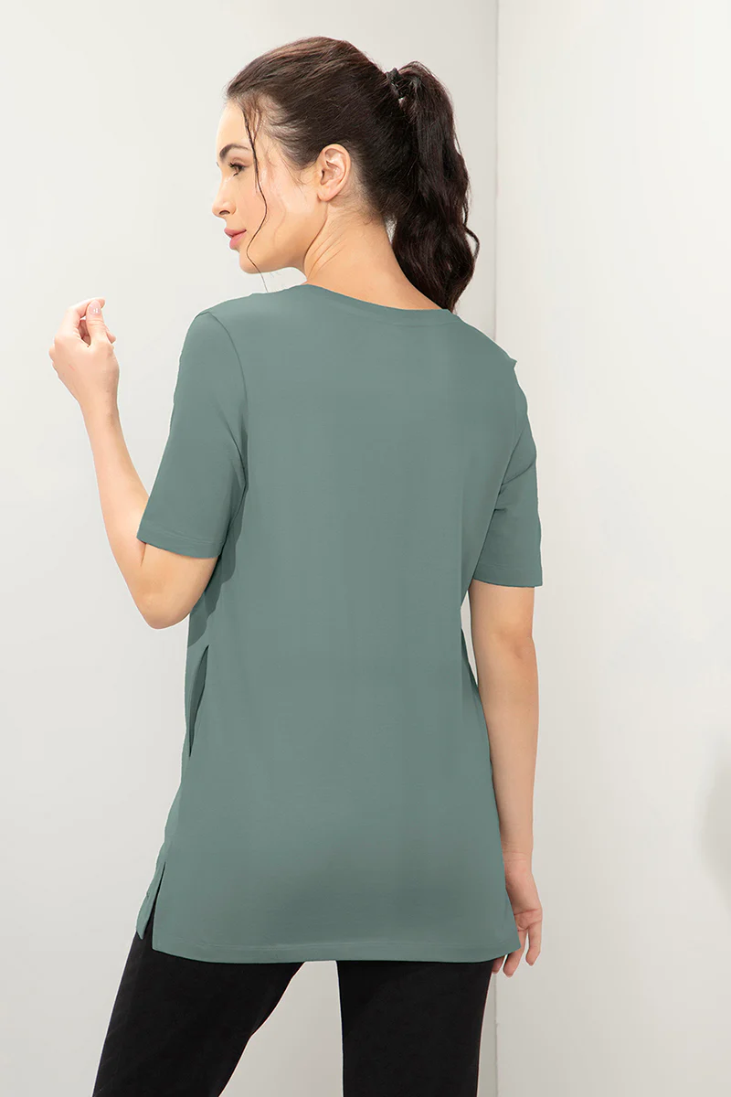 AMANTE WOMEN T-SHIRT STRETCH COTTON TERRY FABRIC A-LINE STYLING WITH RELAXED FIT, SIDE POCKET T-SHIRT