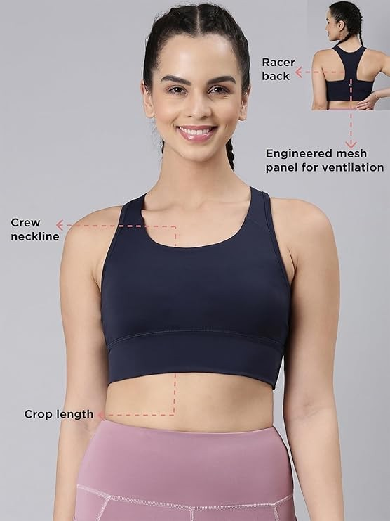 Enamor Wide Straps Seamed T-Back Basic Workout Sports Bra - Quick Dry, Antimicrobial, Removable Padding, Non-Wired, Full Coverage