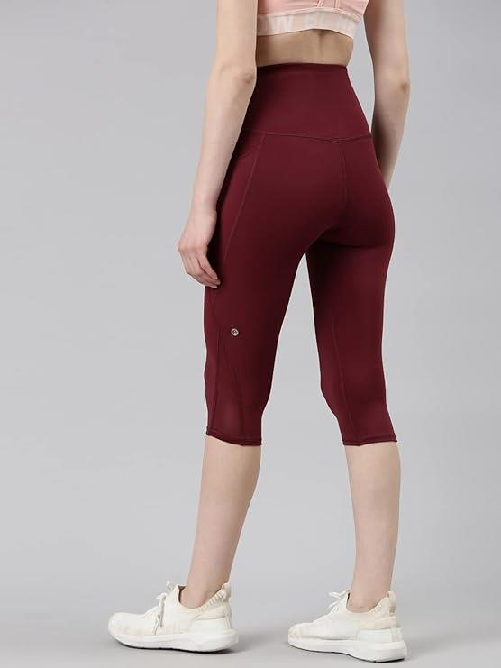 Enamor High Rise Drawstring Closure Active Capri Legging for Women- Hugged Fit, Quick Dry, Antimicrobial