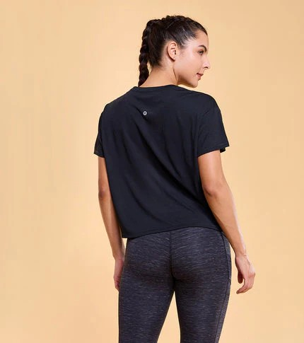 ENAMORE WOMEN T-SHIRTS TYPOGRAPHIC PRINTED DROP SHOULDER SLEEVES RELAXED FIT CROP T-SHIRT