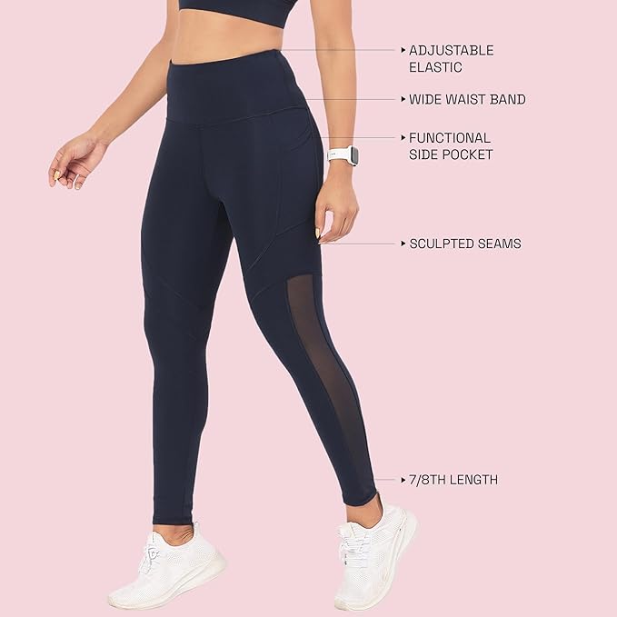 ENAMORE WOMEN'S QUICK DRY HIGH WAIST WORKOUT LEGGINGS WHITE ELASTICATED WAISTBAND