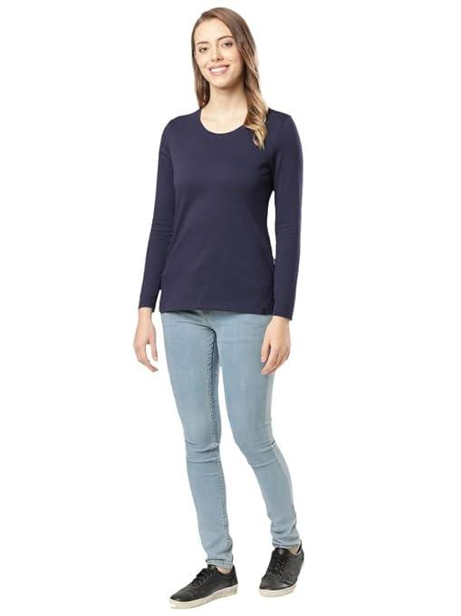 Jockey Women's Super Combed Cotton Rich Relaxed Fit Solid Round Neck Full Sleeve T-Shirt