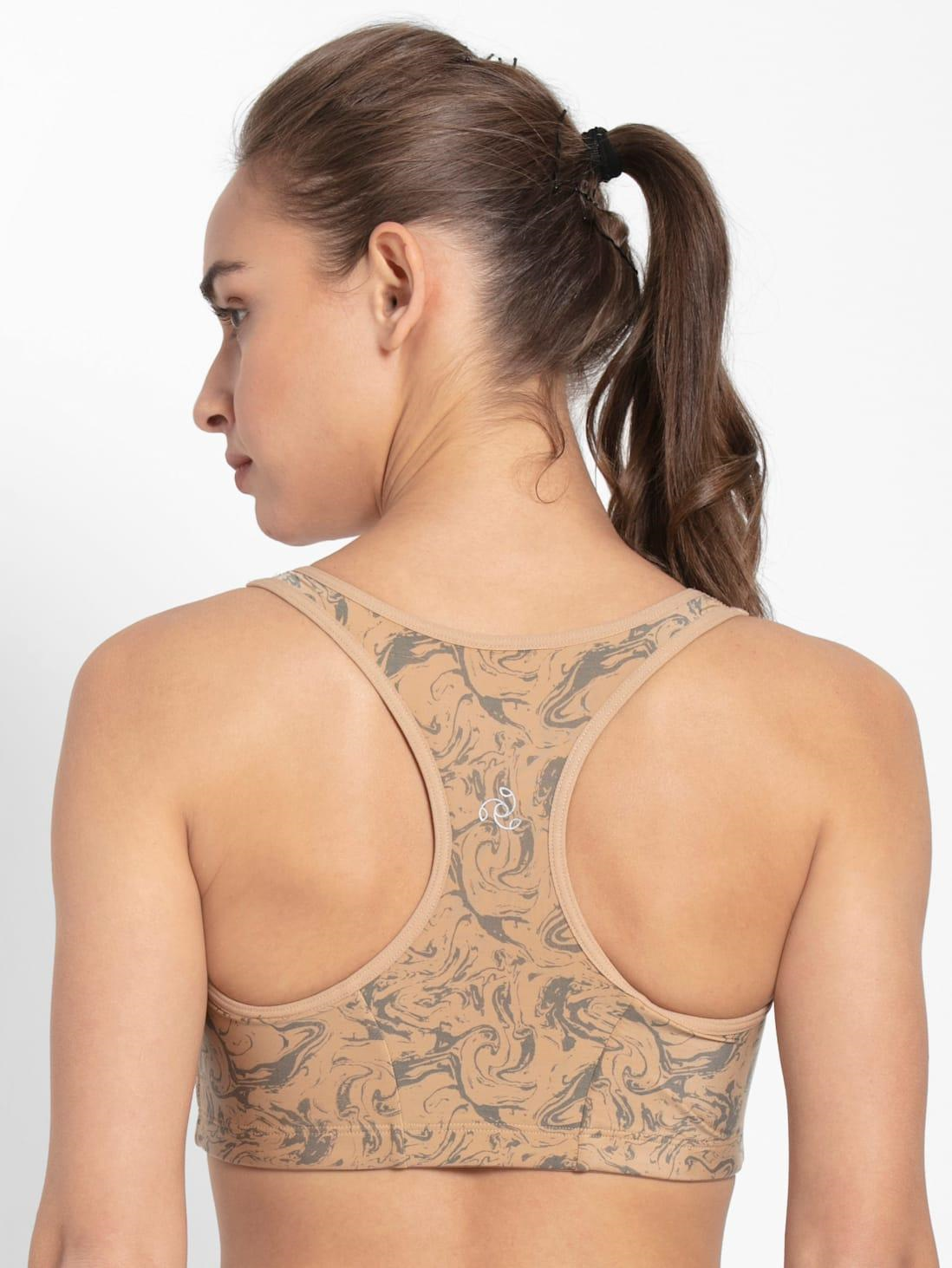 Jockey Women's Sports Bra | Wirefree | Padded | Full Coverage | Printed | Racer Back Front Zipper Styling | Microfiber Elastane Fabric