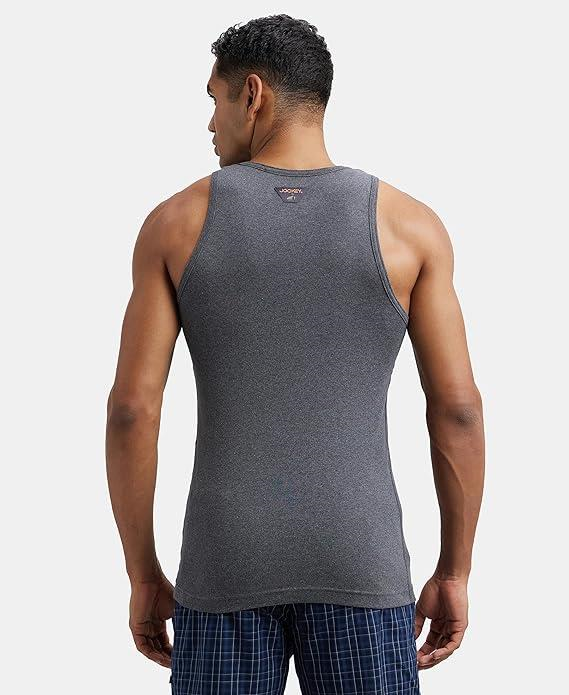 Jockey FP04 Men's Super Combed Cotton Rib Round Neck Slim Fit Sleeveless Vest with Extended Length for Easy Tuck