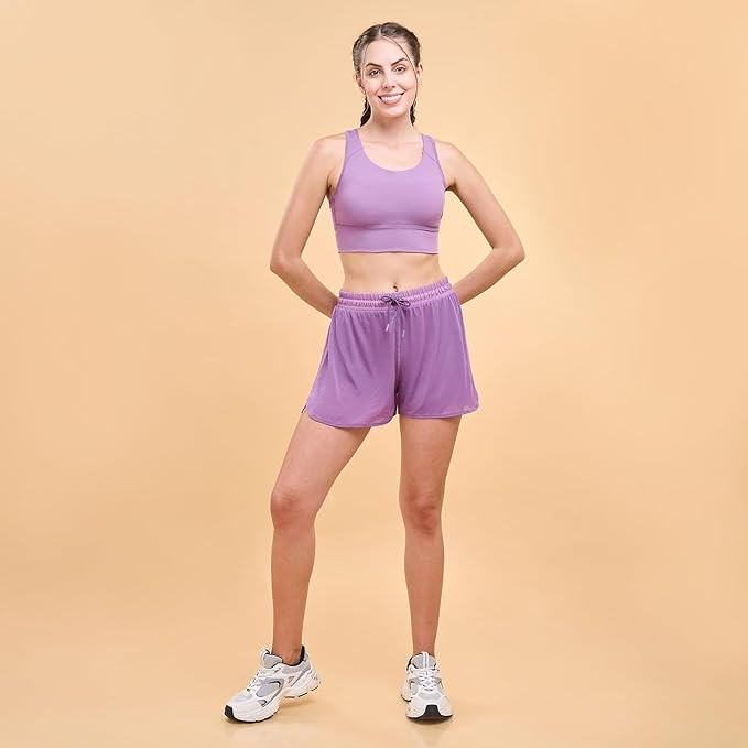 Enamor Wide Straps Seamed T-Back Basic Workout Sports Bra - Quick Dry, Antimicrobial, Removable Padding, Non-Wired, Full Coverage