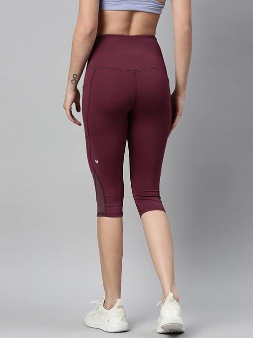 Enamor High Rise Drawstring Closure Active Capri Legging for Women- Hugged Fit, Quick Dry, Antimicrobial