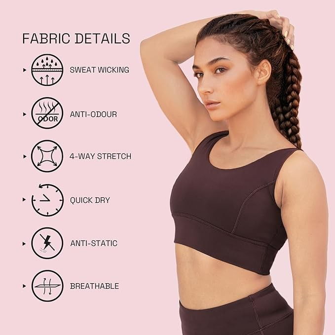 Enamor Sleeveless Crew Neck Crop Length Pull On Sports Bra for Women - Hugged Fit, Cut Away Back