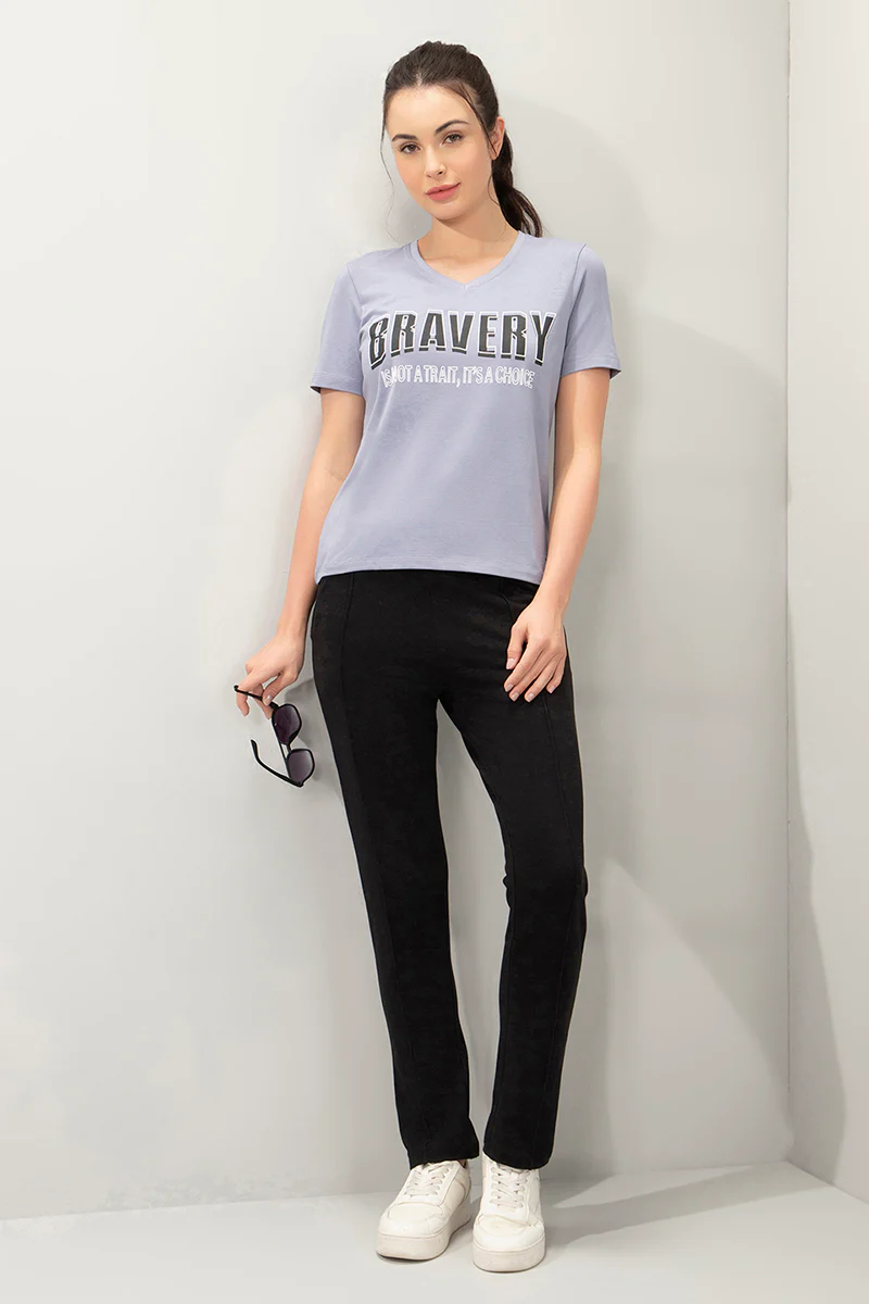 AMANTE WOMEN ESSENTIAL V-NECK PRINTED SOFT COTTON FABRIC RELAXED FIT TEE