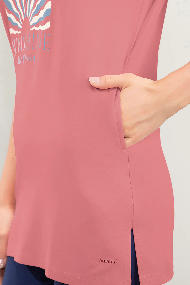 AMANTE WOMEN T-SHIRT STRETCH COTTON TERRY FABRIC A-LINE STYLING WITH RELAXED FIT, SIDE POCKET T-SHIRT