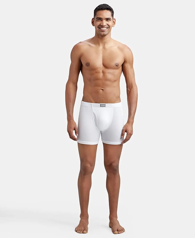 Jockey Men's White Super Combed Cotton Rib Solid Boxer Brief with Ultrasoft Concealed Waistband (Pack of 2)