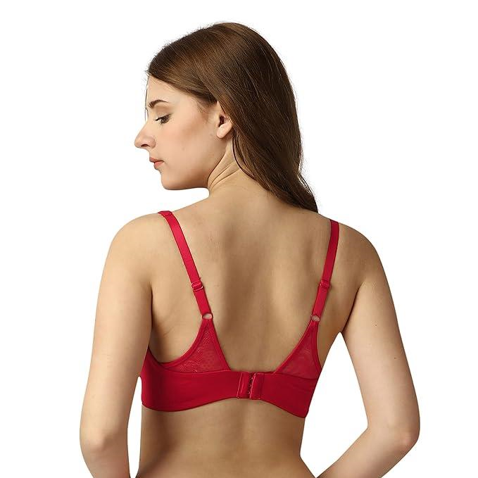 SOIE Women’s Full Coverage Padded Non-Wired Lacy Cami Bra|Soft Nylon Spandex Everyday Comfort Bra with Adjustable Straps & Feminine Lace Detailing