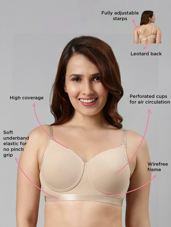Enamor Innovations Fabcool Breathable Cup Women's T-Shirt Bra - Antimicrobial Comfort, Perforated Cups Padded, Wirefree, High Coverage