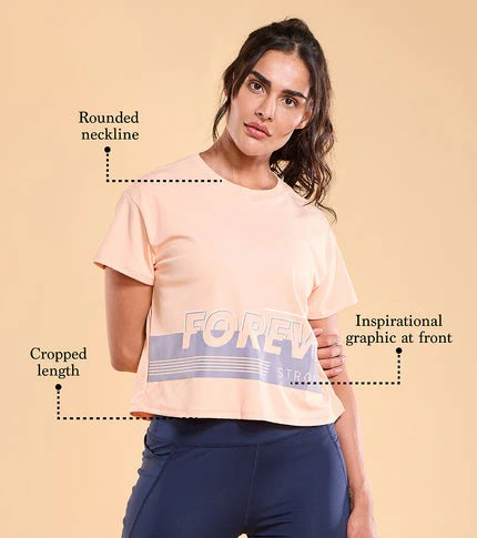 ENAMORE WOMEN T-SHIRTS TYPOGRAPHIC PRINTED DROP SHOULDER SLEEVES RELAXED FIT CROP T-SHIRT