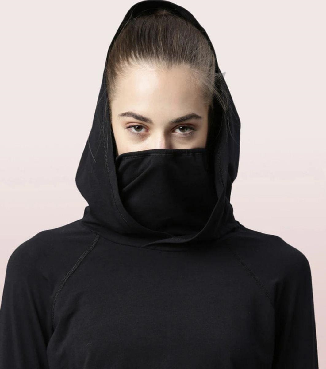 ENAMORE LADIES HOODED MASK TEE|DRY FIT COTTON TEE WITH HOODY & MASK