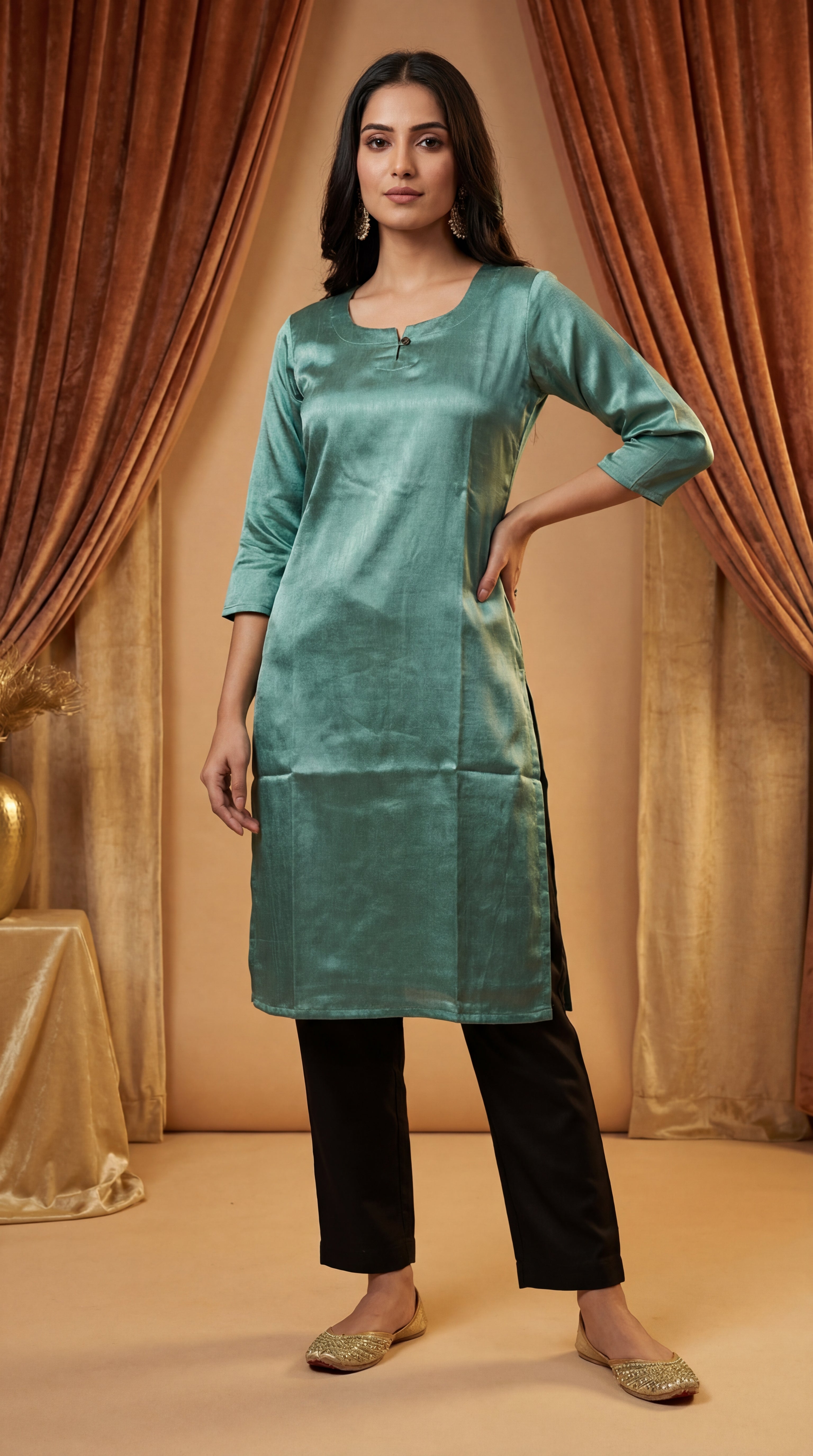 Classic Plain Gaji Silk Straight Kurti