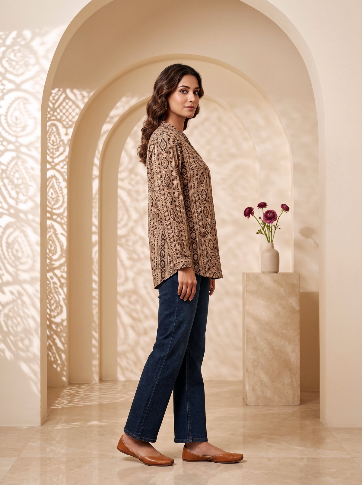 Paneri Embroidery Earthy Elegance Geometric Short Kurti