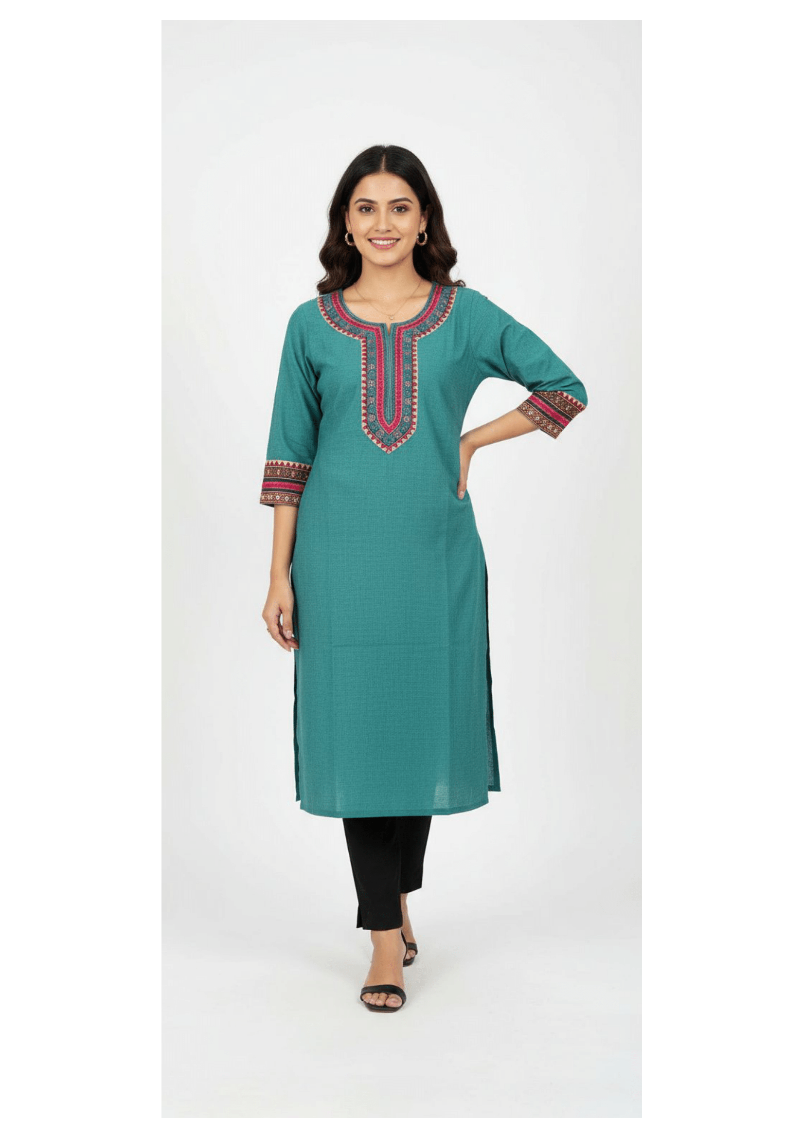 Elegant Hand-Embroidered Round Neck Kurti