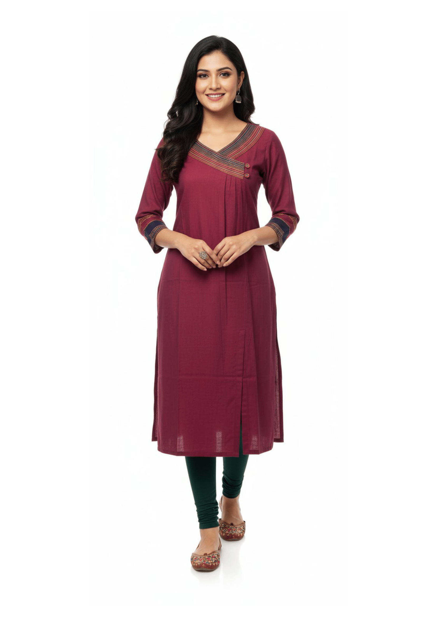 Emerald Kurti with Ethnic Embroidery