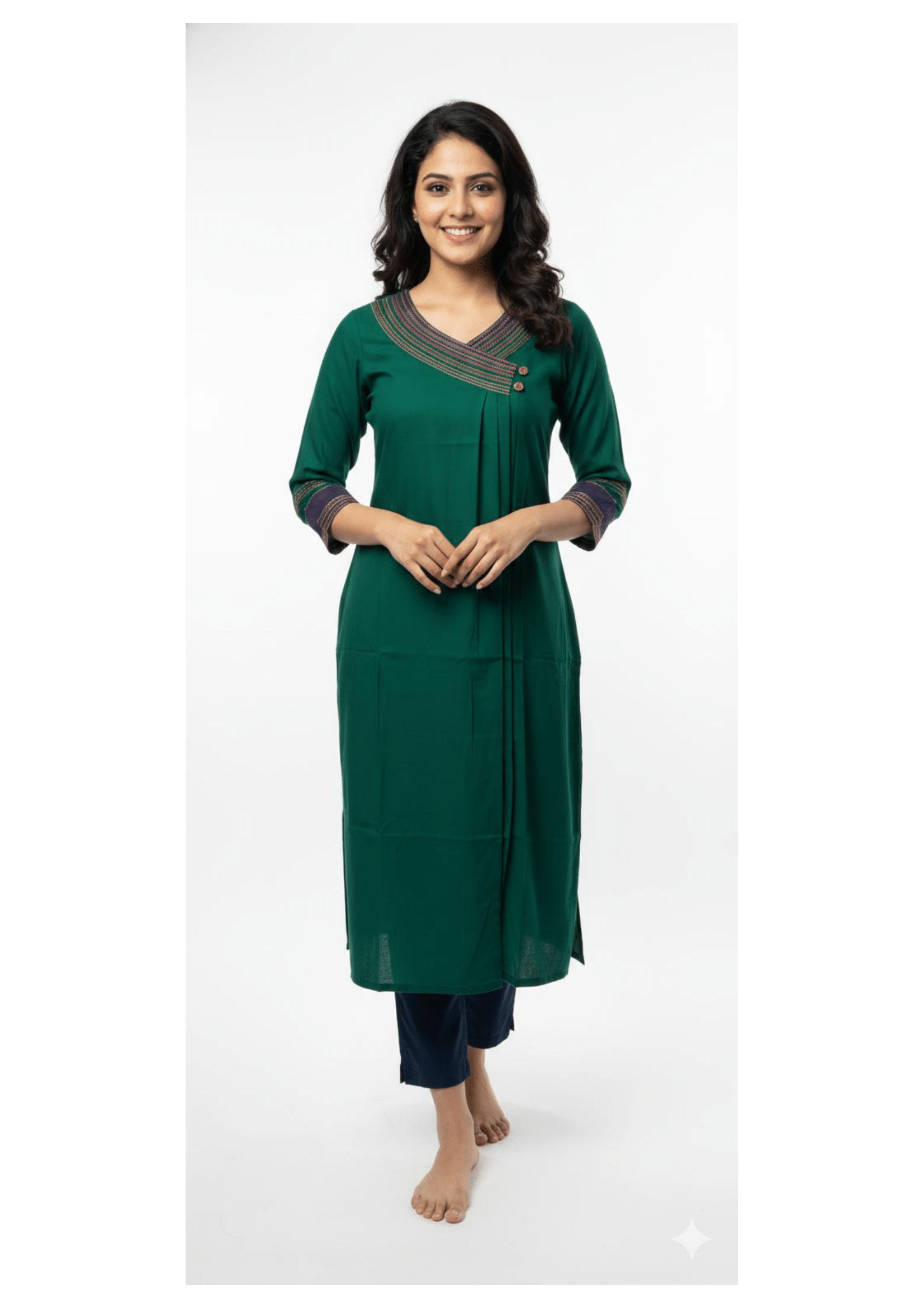 Emerald Kurti with Ethnic Embroidery