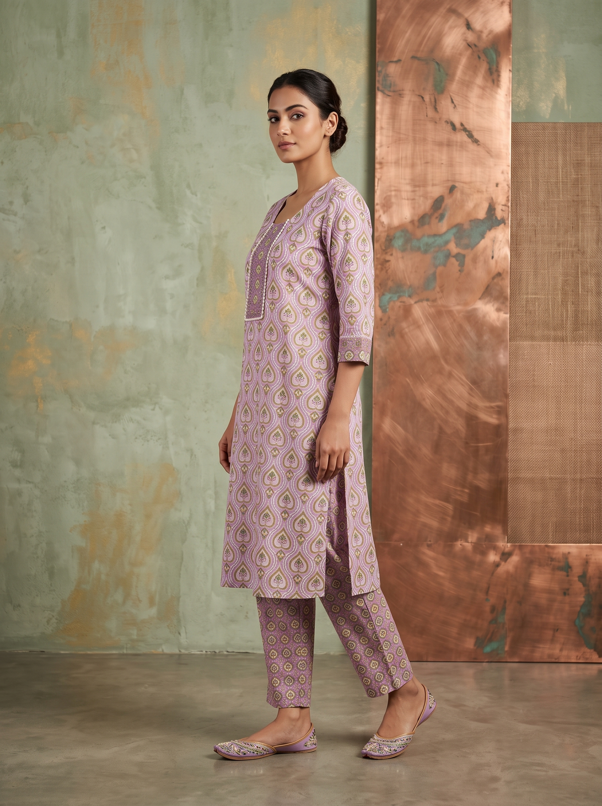 Paneri Embroidery Heritage Printed Kurta Set with Dupatta