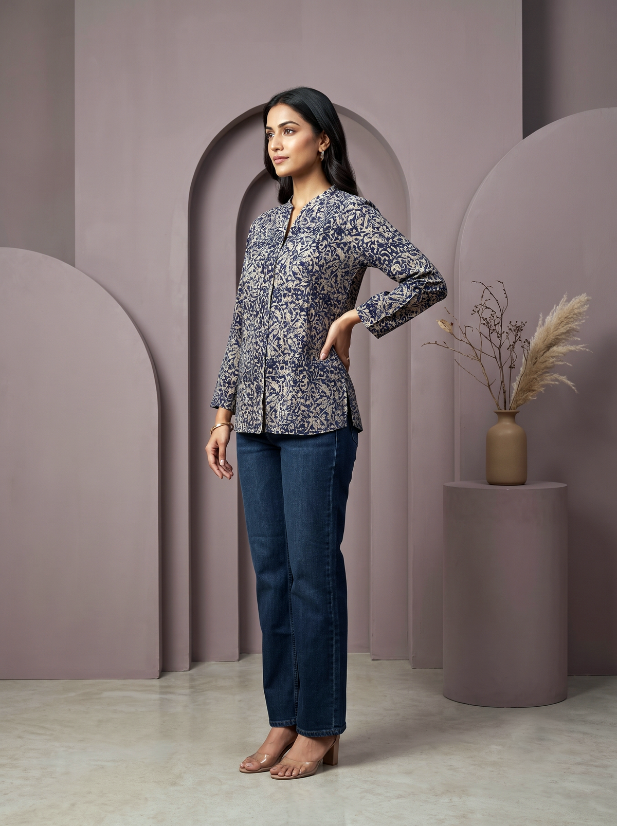 Paneri Embroidery Indigo Vine Printed Short Kurti
