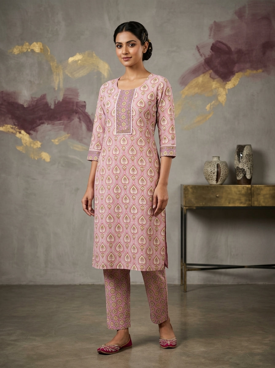 Paneri Embroidery Heritage Printed Kurta Set with Dupatta