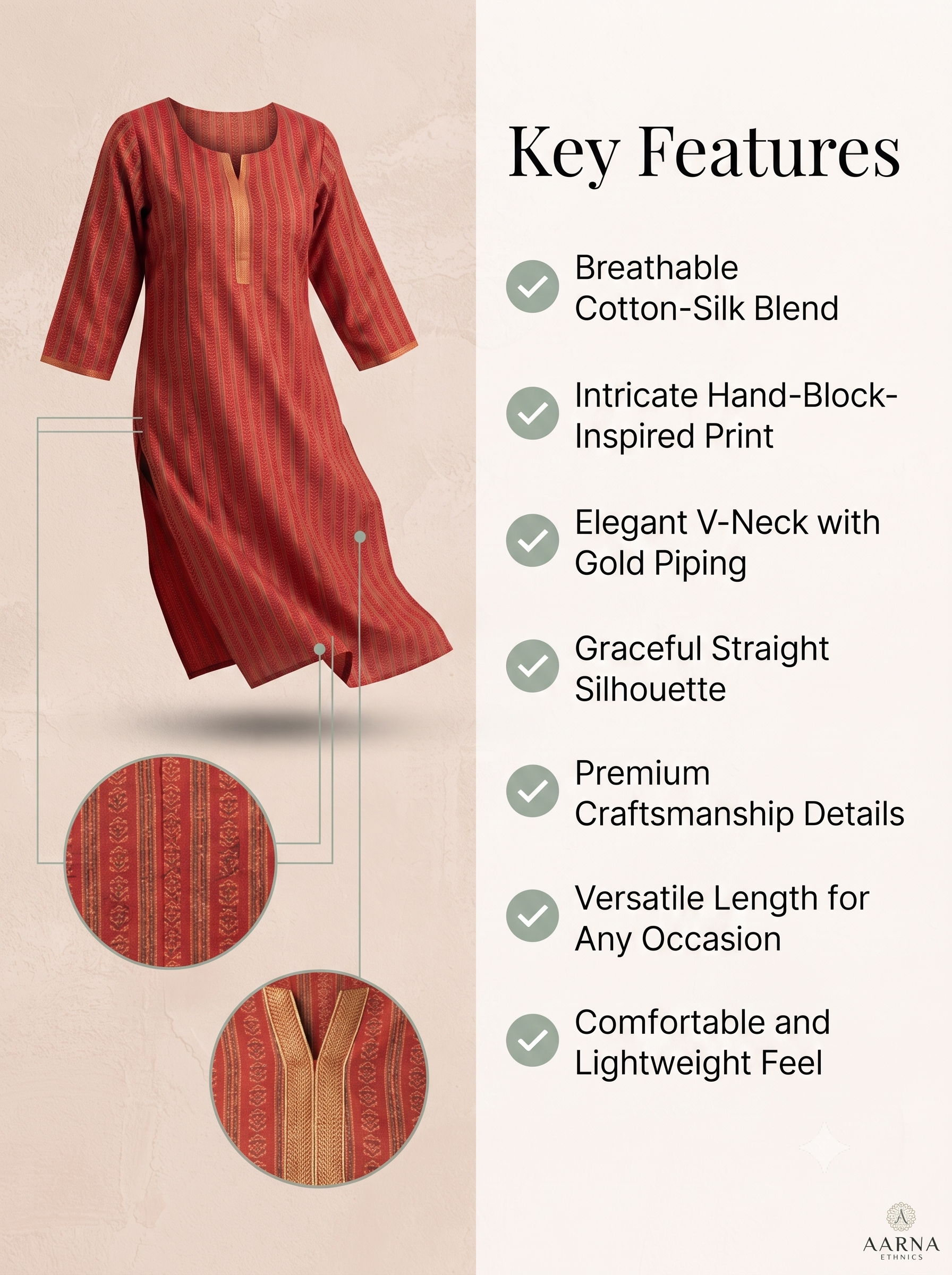 Paneri Embroidery Rust Bloom Straight Kurti