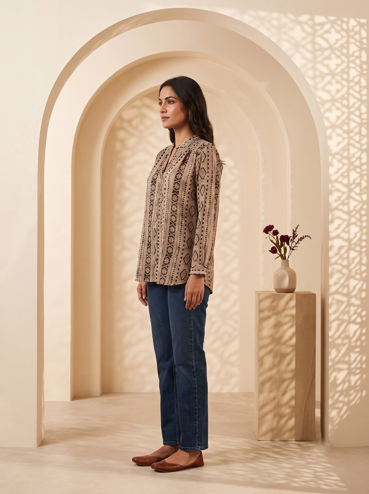 Paneri Embroidery Earthy Elegance Geometric Short Kurti