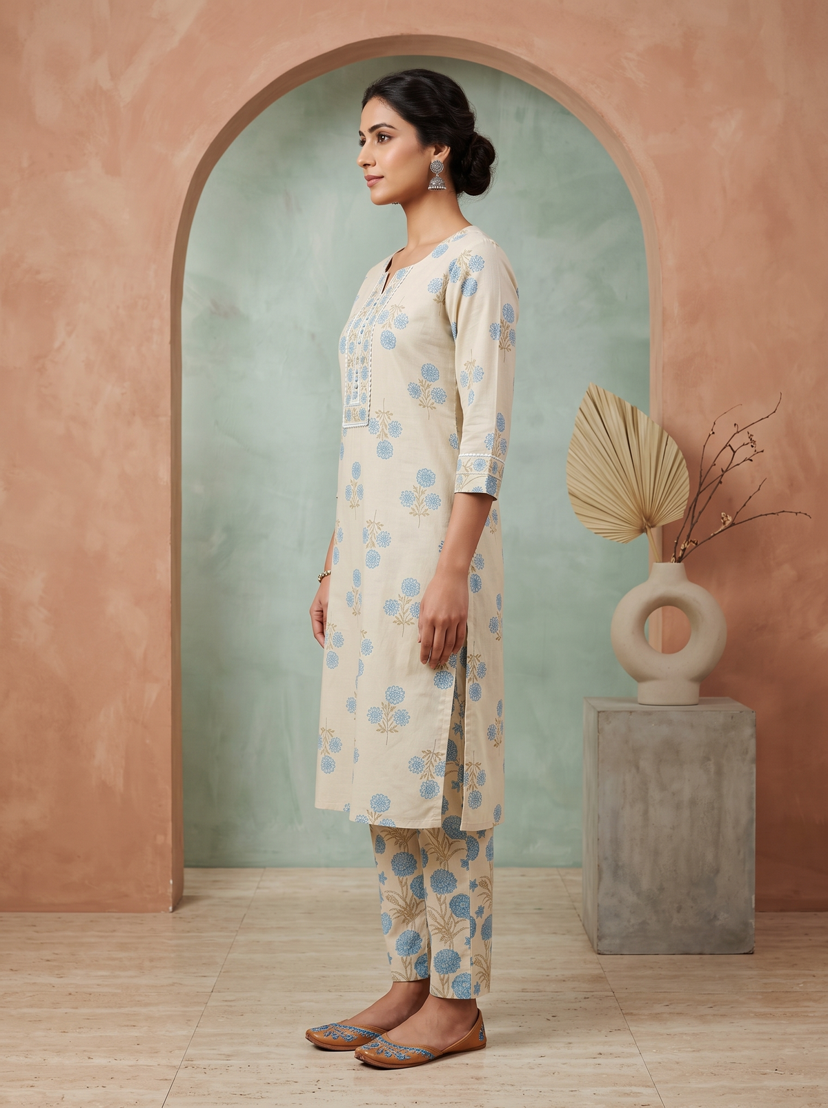 Paneri Embroidery Blossom Printed Kurta Set with Dupatta