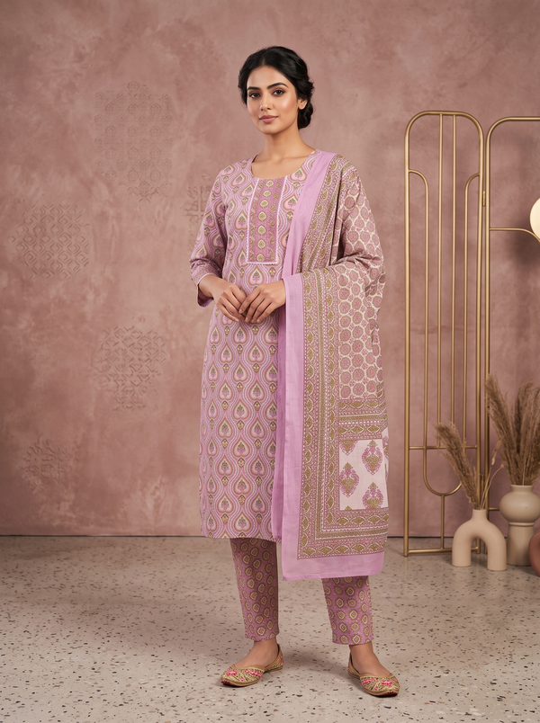 Paneri Embroidery Heritage Printed Kurta Set with Dupatta