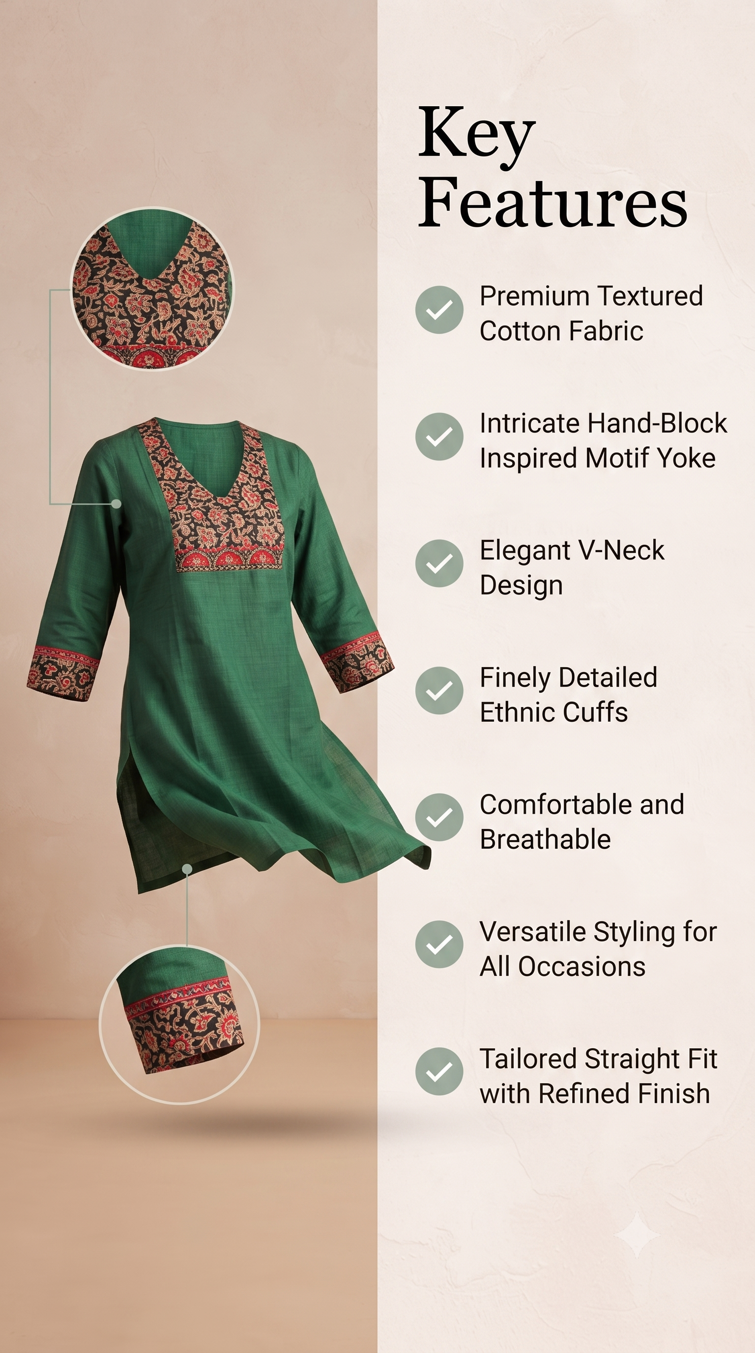 Paneri Embroidery Green Floral Short Kurti