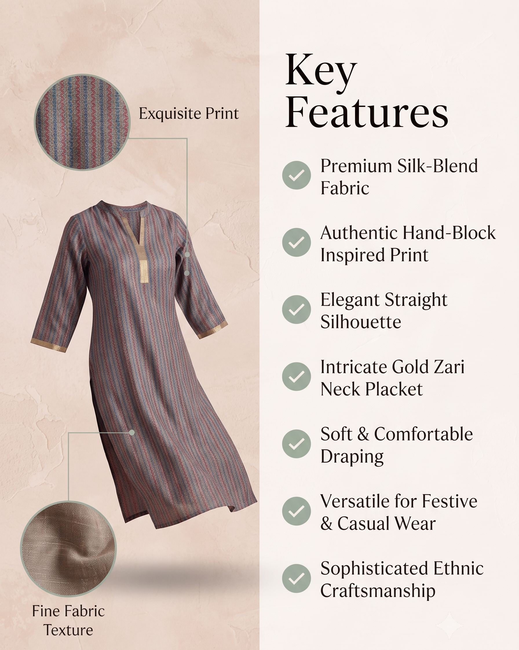 Paneri Embroidery Aarika Slate Striped Straight Kurti