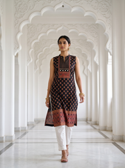 Paneri Embroidery Midnight Ajrakh Printed Sleeveless Kurti