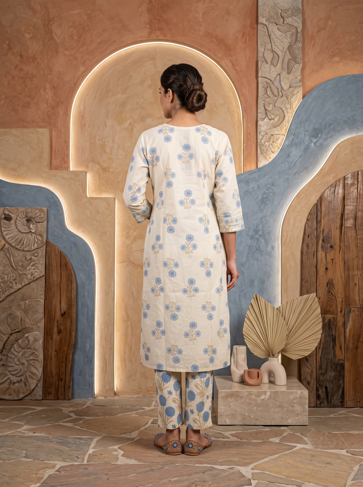 Paneri Embroidery Blossom Printed Kurta Set with Dupatta