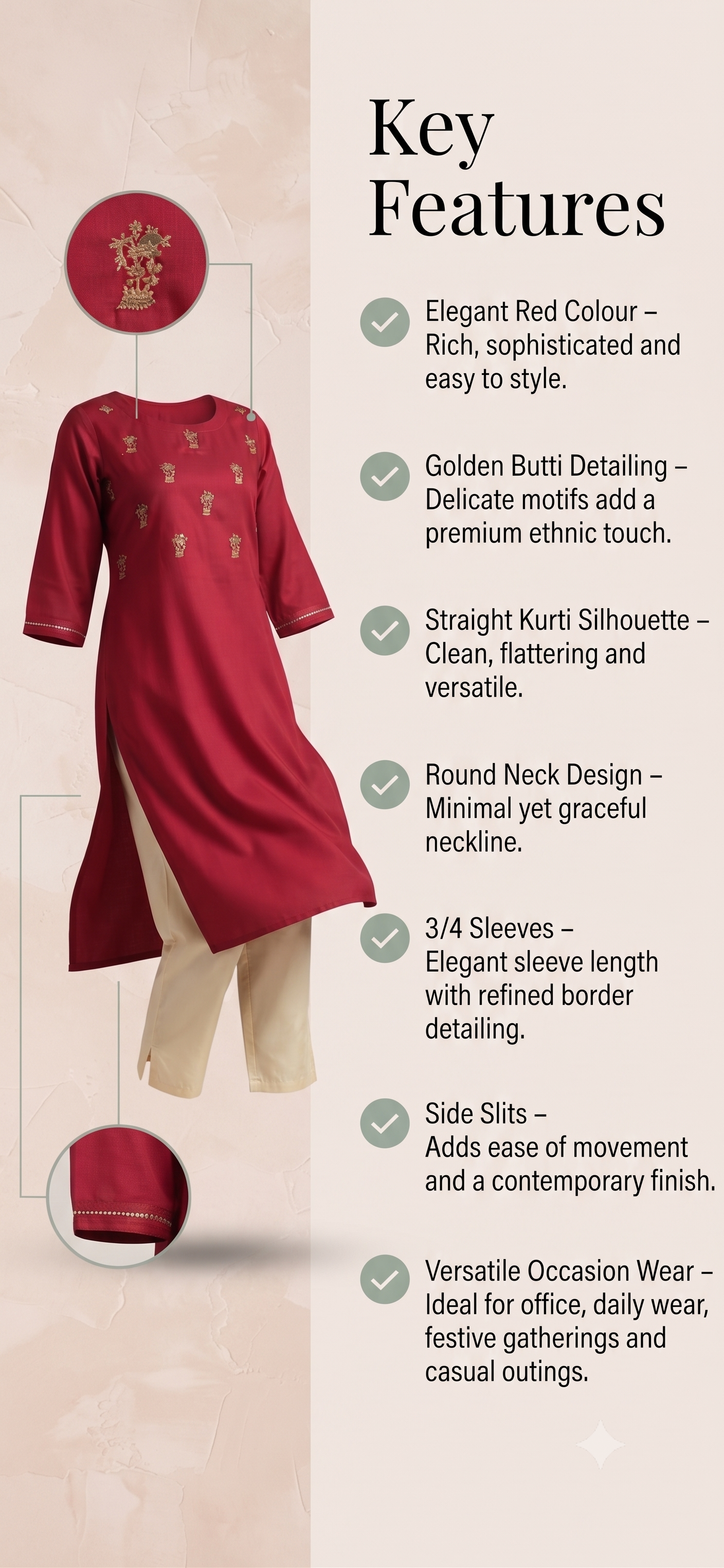 PANERI EMBROIDERY Red Gold Embroidered Straight Sillk Kurti