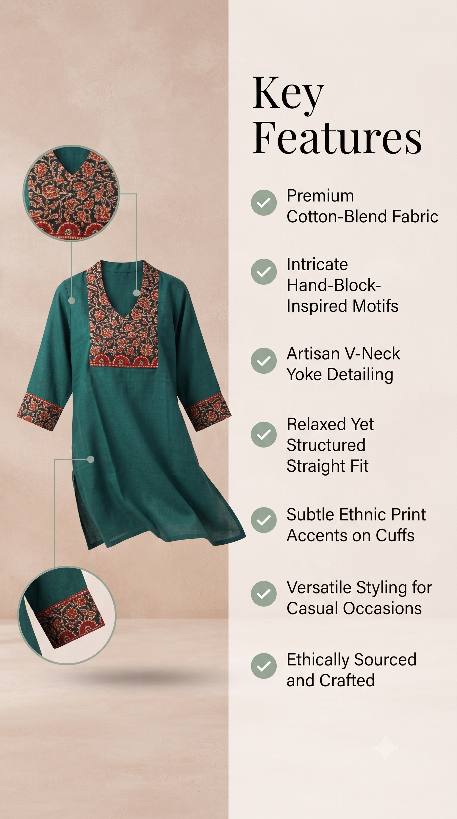 Paneri Embroidery Teal Floral Short Kurti