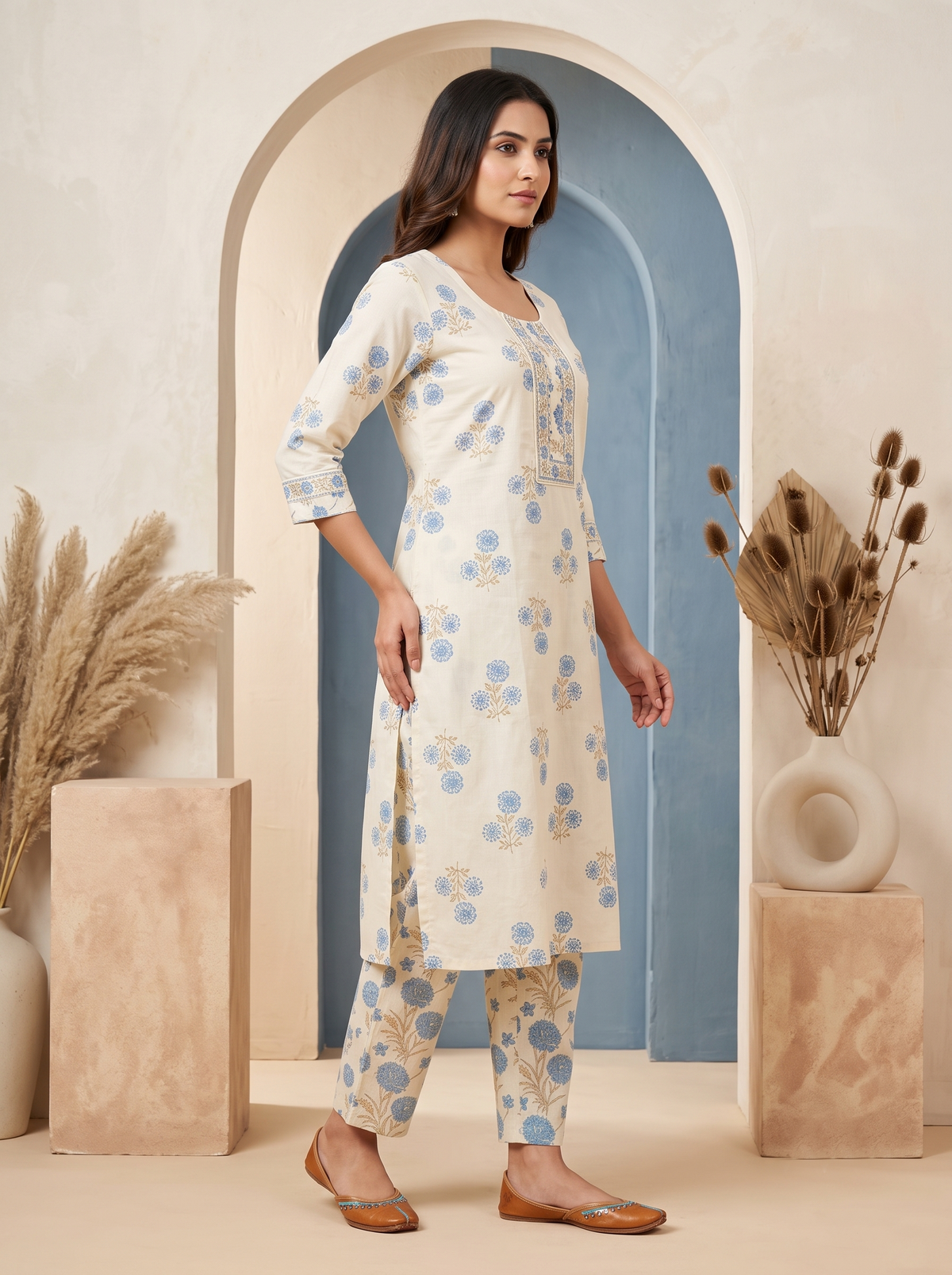 Paneri Embroidery Blossom Printed Kurta Set with Dupatta