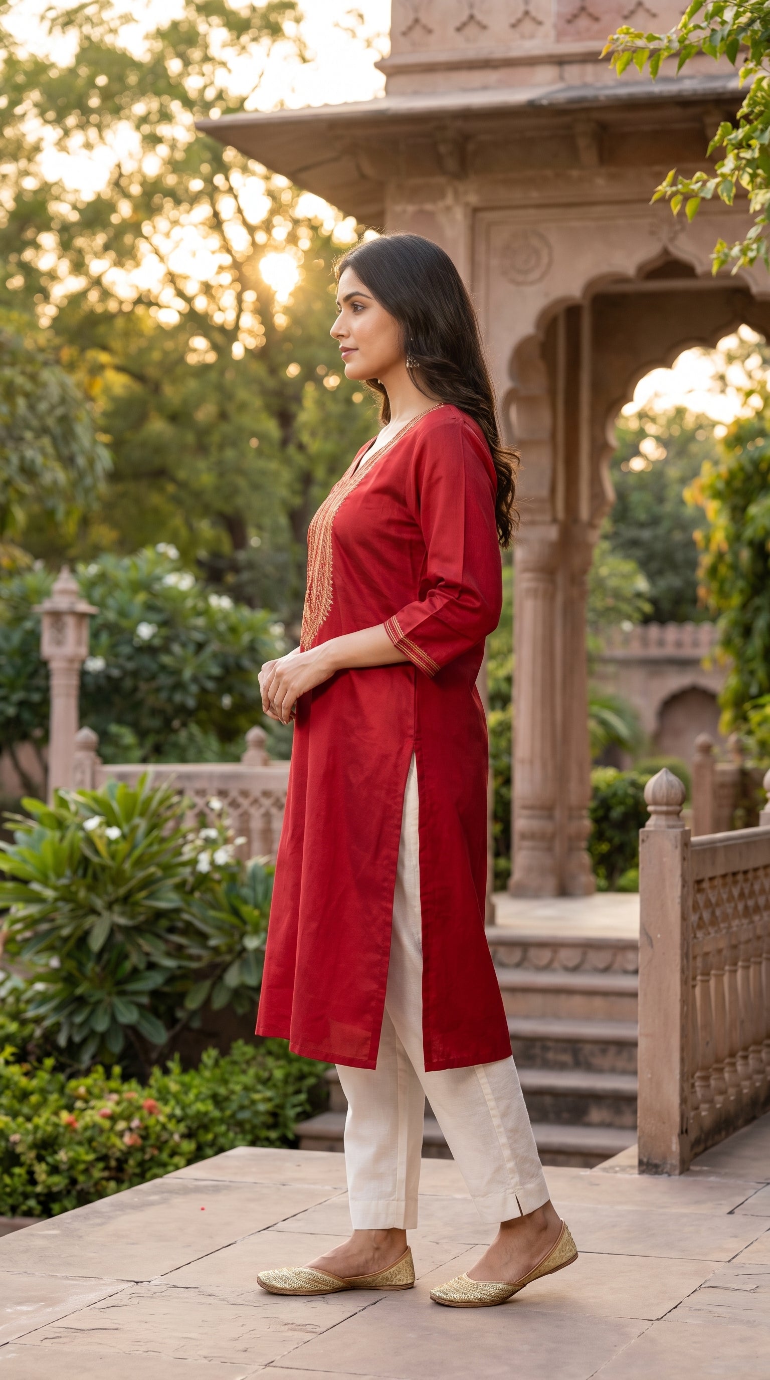 Paneri Embroidery Royal Crimson Straight Sillk Kurti