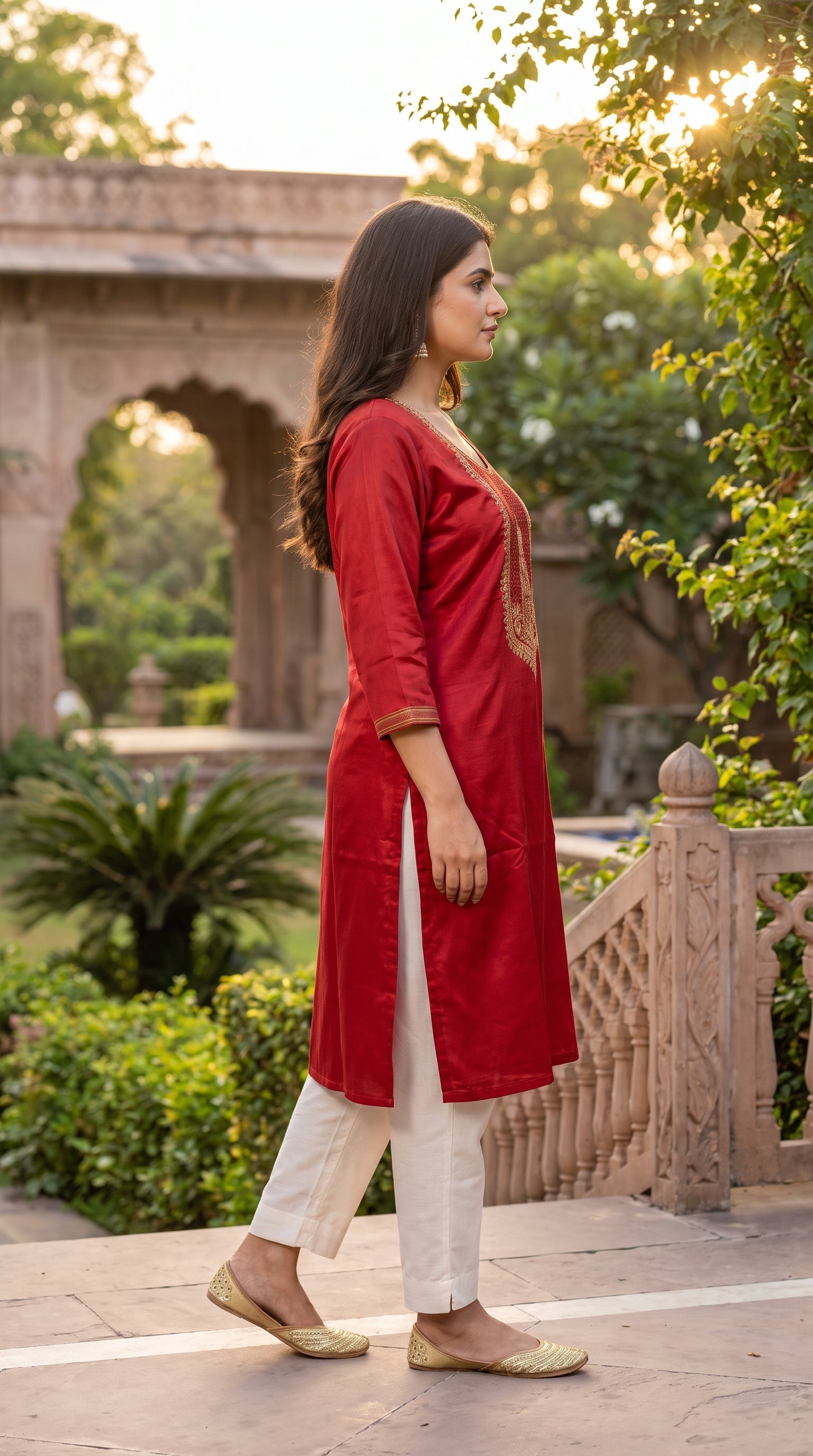Paneri Embroidery Royal Crimson Straight Sillk Kurti