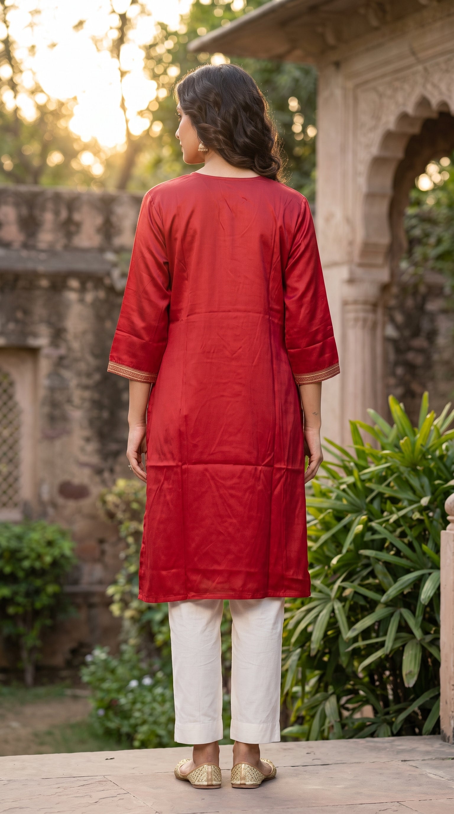 Paneri Embroidery Royal Crimson Straight Sillk Kurti