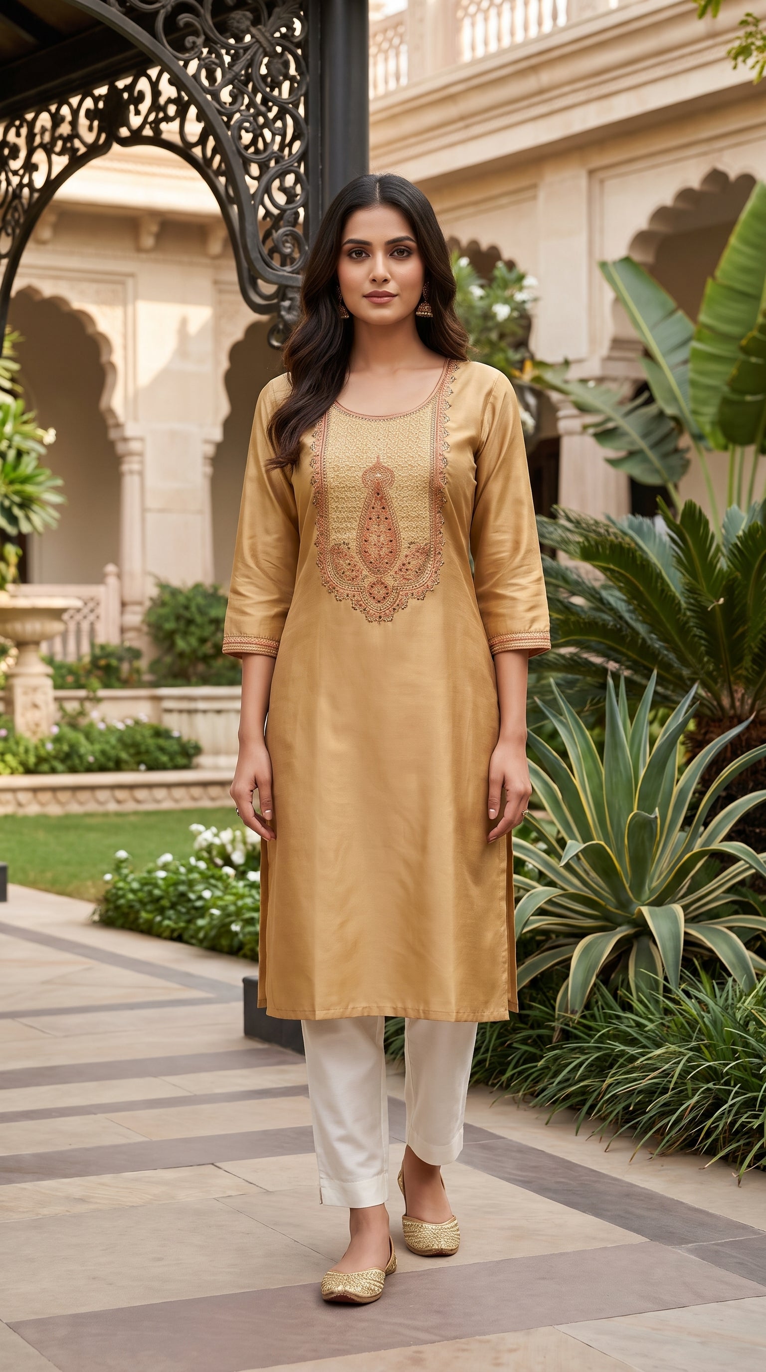 Paneri Embroidery Straight Sillk Kurti